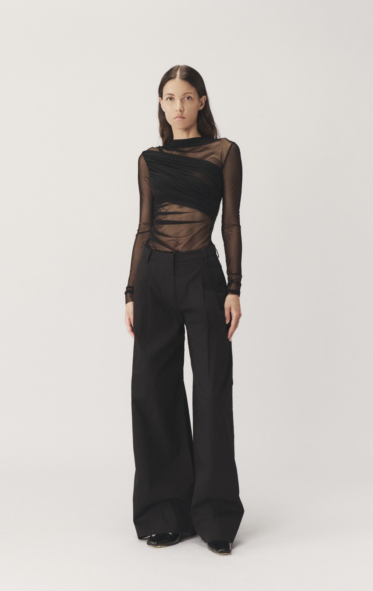 "NEBULA" DRAPED TOP - BLACK
