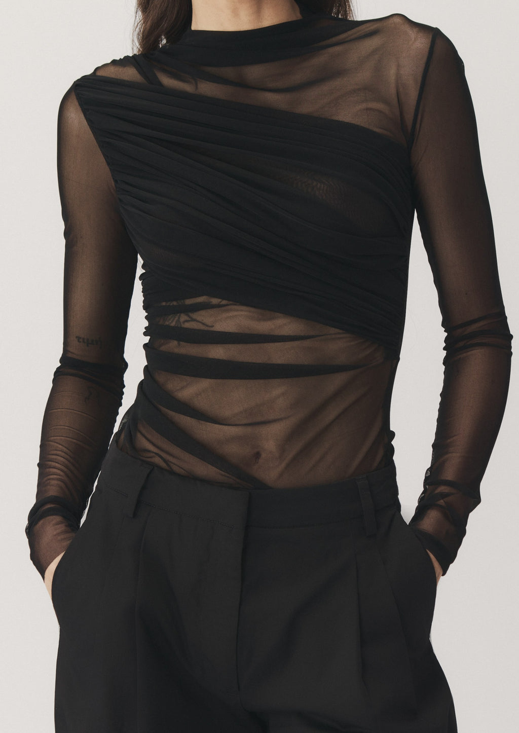 "NEBULA" DRAPED TOP - BLACK