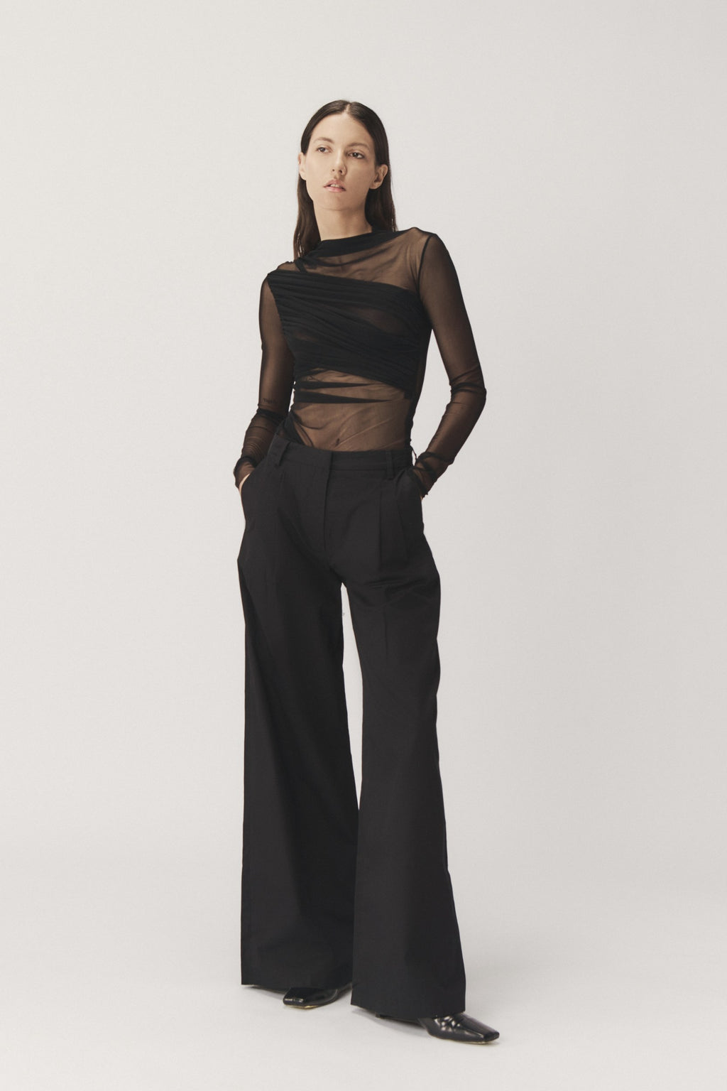 "NEBULA" DRAPED TOP - BLACK