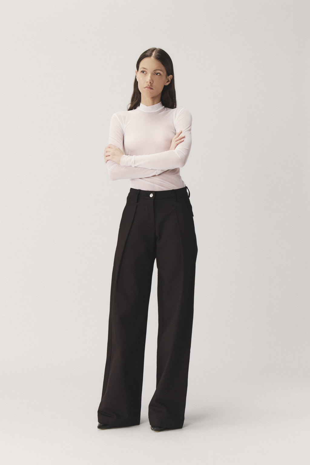 "NOESIS" PLEATED DENIM PANTS - BLACK